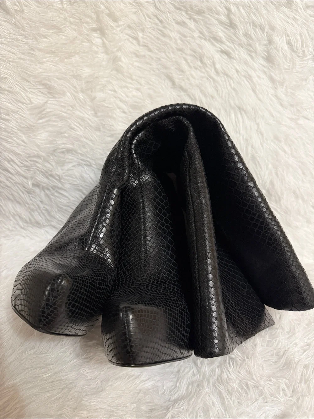 Boutique 9 Black Leather-Textured Wedge Below Knee Boots NWOT